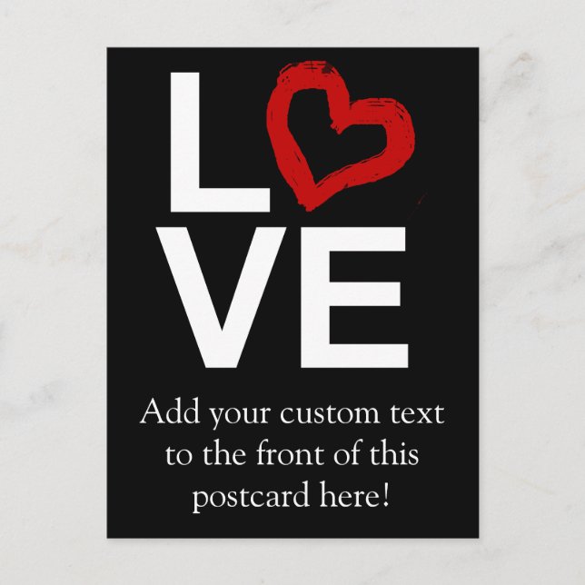Carte Postale AMOUR, Noir et Blanc avec Coeur Rouge Sketched (Devant)