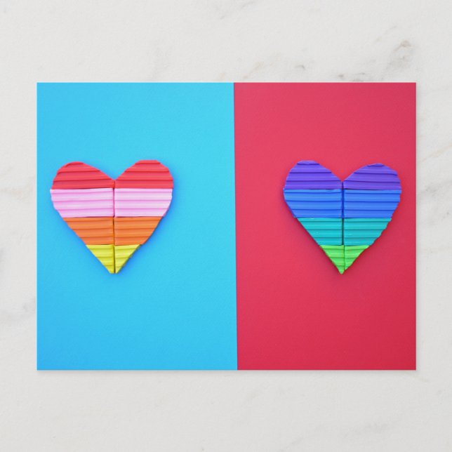 Carte Postale Amour Pop Art Jumeaux Cœurs Arc-en-ciel (Devant)