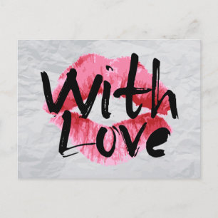 Carte Postale Amour Rouge rose Lipstick Kiss Mariage Anniversair