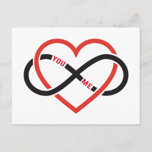 Carte Postale amour sans fin, coeur rouge avec signe infini