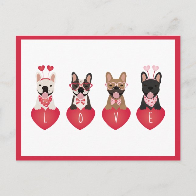 Carte Postale Amour Valentine Bulldogs (Devant)