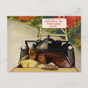 Carte Postale Amour Vintage, Route Fermée Procédez à Vos Propres