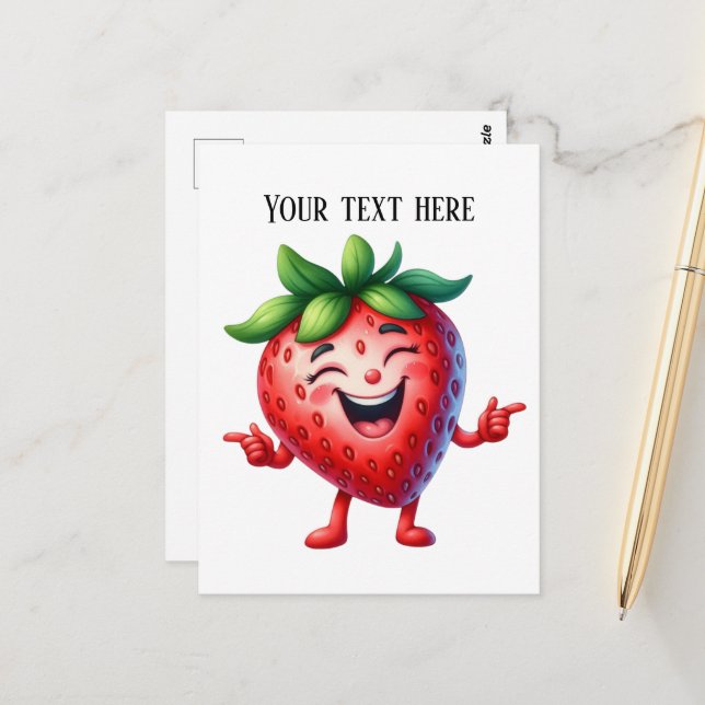 Carte Postale Amoureux de fraises amusantes ajouter du texte (Devant/Arrière en situation)