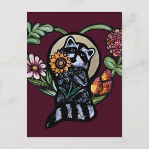 Carte Postale Amoureux de la nature des ratons laveurs art tourn