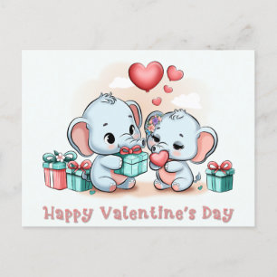 Carte Postale Amoureux de l'éléphant de dessin animé mignon Cœur