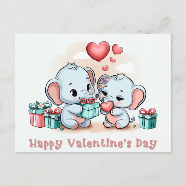 Carte Postale Amoureux de l'éléphant de dessin animé mignon Cœur (Devant)
