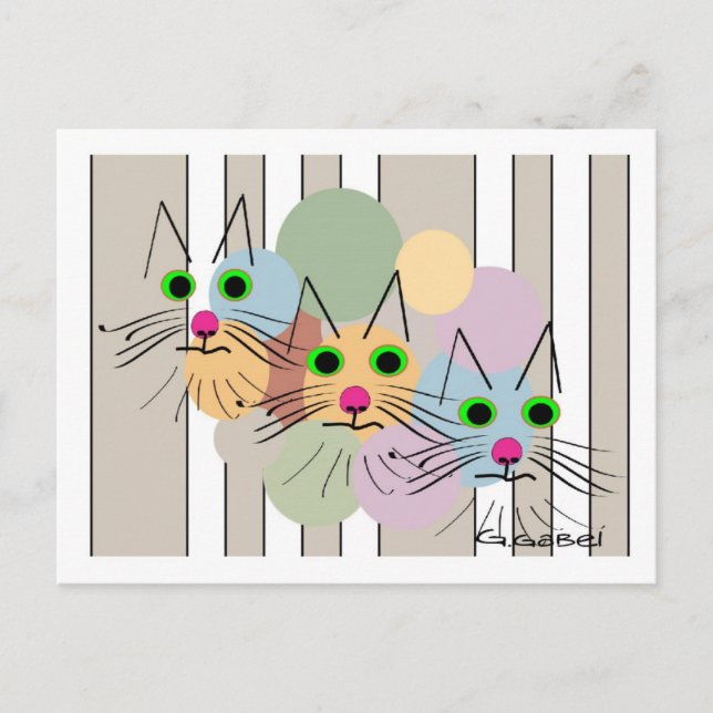 Carte Postale amoureux de les chats "Trois Amigos" Cat Art (Devant)
