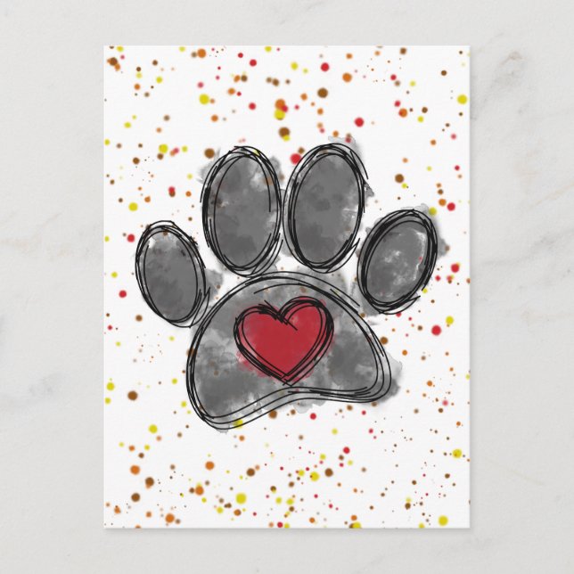 Carte Postale Amoureux des chiens dessin aquarelle éclaboussure  (Devant)
