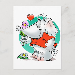 Carte Postale amours doux éléphant à fleur