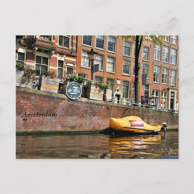 Carte Postale Amsterdam, Canal, Chaussure en bois (Devant)