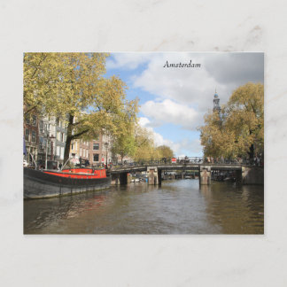 Carte Postale Amsterdam, Canal, Pont, Ménage, Spire de l'église