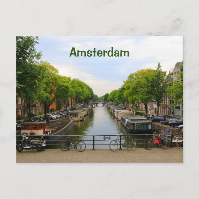 Carte Postale Amsterdam : Canal, ponts, vélos, bateaux, Hollande (Devant)