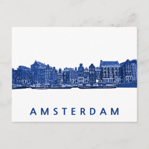 Carte Postale Amsterdam en style Delft bleu