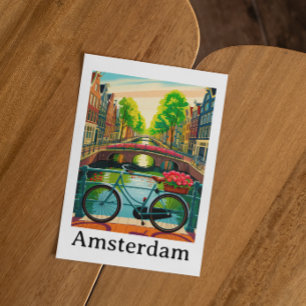 Carte Postale Amsterdam Hollande Colorée Ville Canal Voyage Rétr