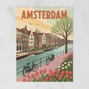 Carte Postale Amsterdam par Canal dans le style rétro