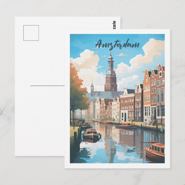 Carte Postale Amsterdam Pays-Bas célèbre Travel Place (Devant / Derrière)