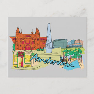 Carte Postale Amsterdam, Pays-Bas Célèbre Ville