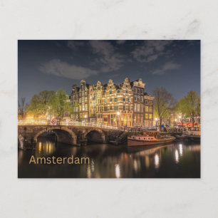 Carte Postale Amsterdam, Pays-Bas City Bridge Vue nocturne