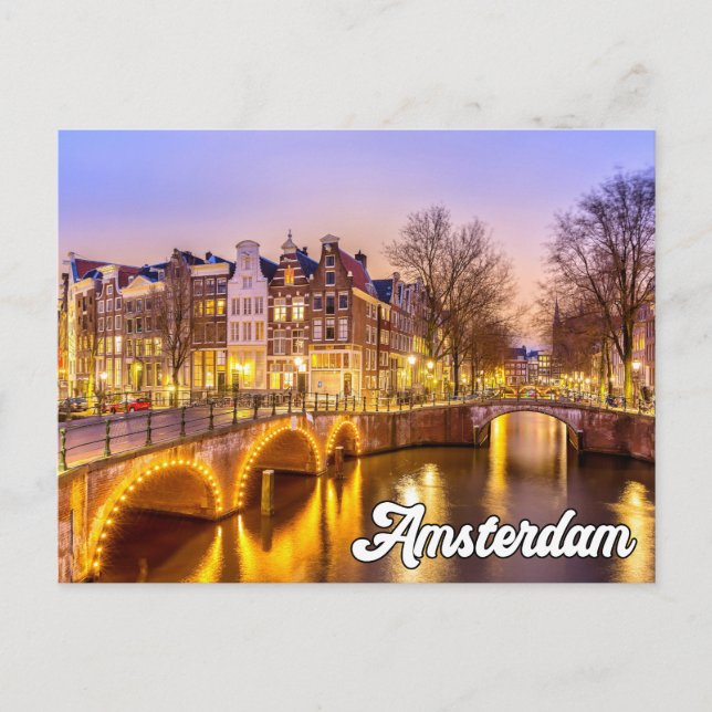 Carte Postale Amsterdam, Pays-Bas, En Début De Soirée (Devant)