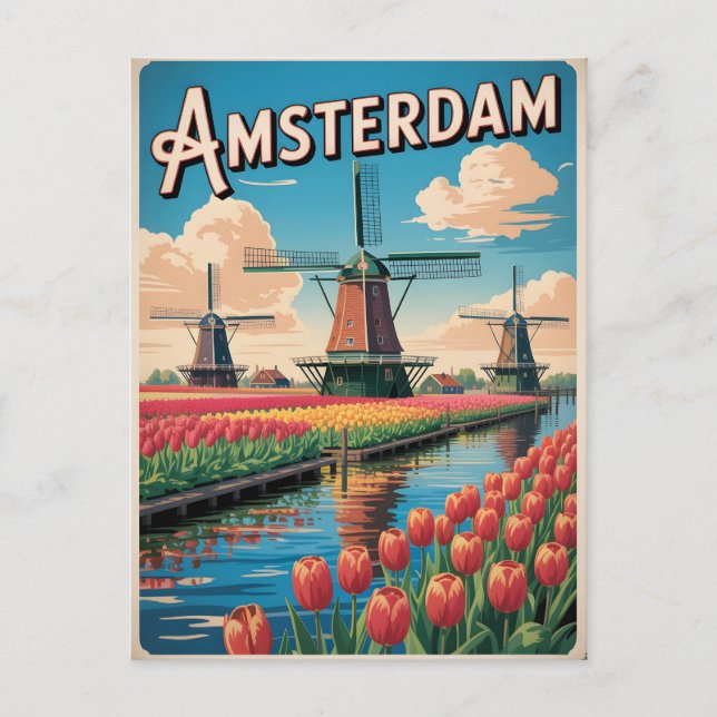 Carte Postale Amsterdam tulip vintage (Devant)
