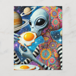 Carte Postale Amusant Alien Drôle Manger des oeufs frits