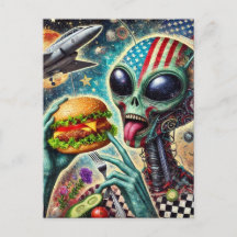Amusant Alien Manger Cheeseburger Encaustic Collag