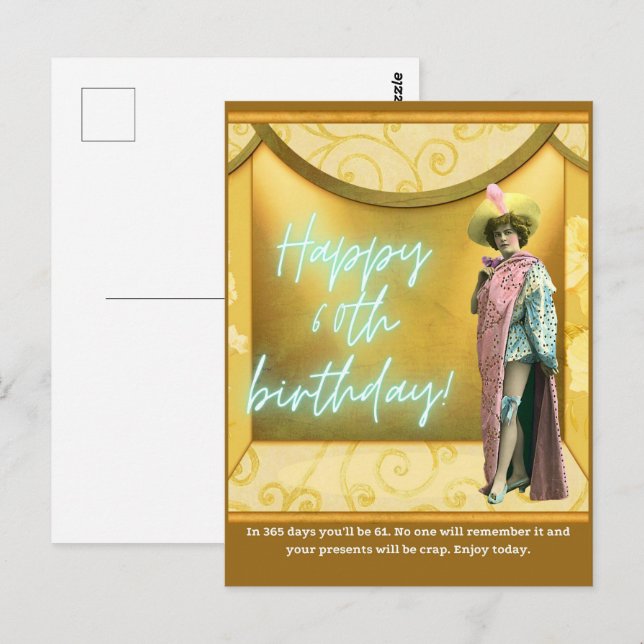 Carte Postale Amusant Art modifié 60e anniversaire (Devant / Derrière)