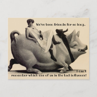 Carte Postale Amusant BFF humour amitié rire bouteille de porc f