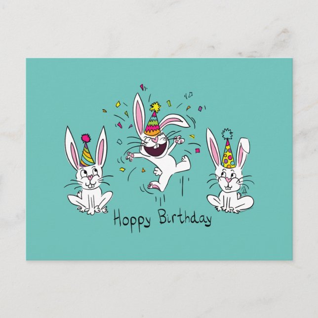 Carte Postale Amusant Bunny Joyeux Anniversaire mignon Enfants R (Devant)
