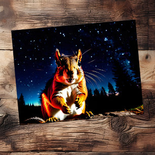 Carte Postale Amusant Camping Squirrel Cute Animal Closeup Nuit