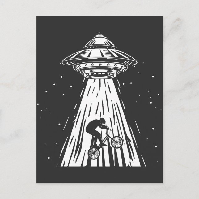 Carte Postale Amusant cyclisme bmx Alien Ufo Biker enlèvement (Devant)