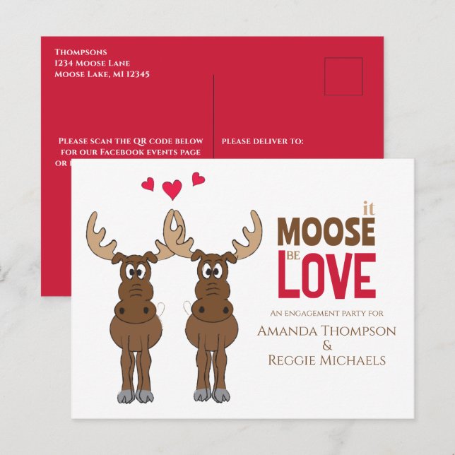 Carte Postale Amusant Engagement Party Moose QR Code Facebook (Devant / Derrière)