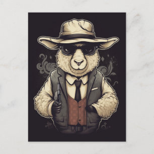 Carte Postale Amusant Gangster Sheep AI Art