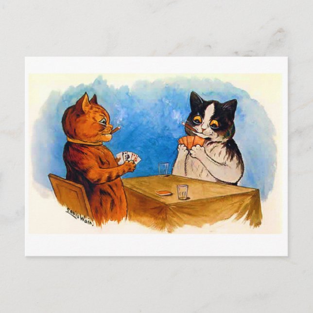 Carte Postale Amusant Humoristique Cigar Fumer Chats Jouer Poker (Devant)