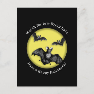 Carte Postale Amusante Bats Volants Basses Joyeux Halloween