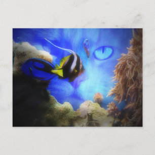 Carte postale amusante de chat et de poisson