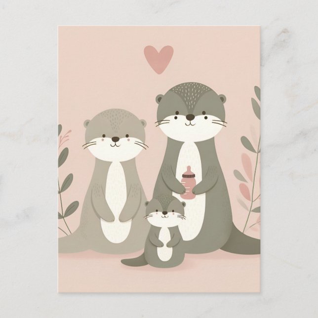 Carte Postale Amusante Famille de Otter mignonne (Devant)