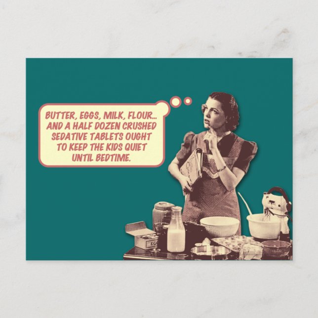 Carte postale amusante - Rétro ménagère gâteau de  (Devant)