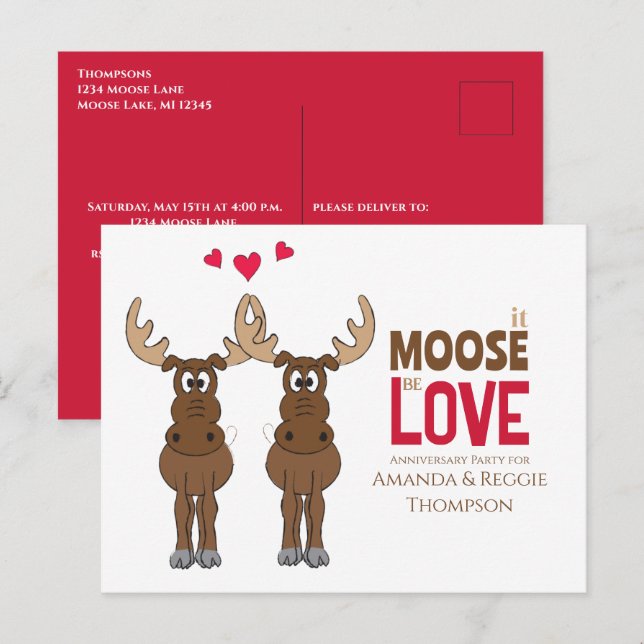 Carte Postale Amusante Soirée Anniversaire Fête Whimsical Moose (Devant / Derrière)