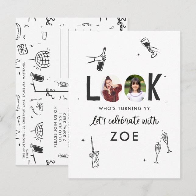 Carte Postale Amusement de collage photo moderne dessiné à la ma (Devant / Derrière)