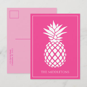 Carte Postale Ananas Blanc Prépa sur Fond Rose