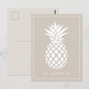 Carte Postale Ananas blanc préppy sur beige