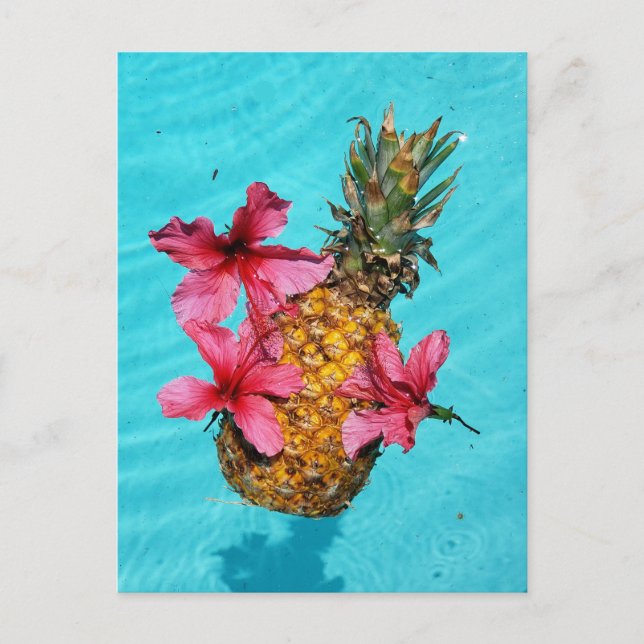 Carte Postale Ananas flottant et Hibiscus (Devant)