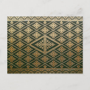 Carte Postale Ancien livre en cuir couverture Vert et or