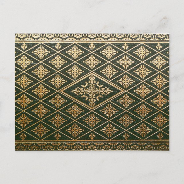Carte Postale Ancien livre en cuir couverture Vert et or (Devant)