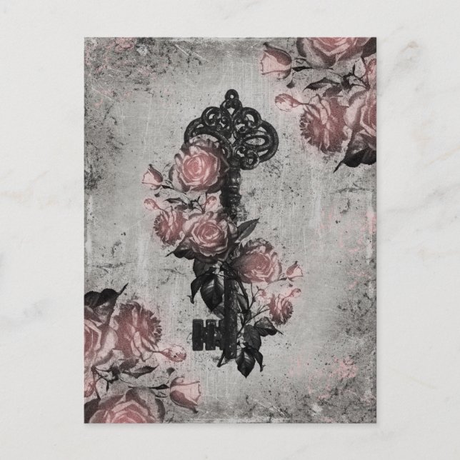 Carte Postale Ancienne clé et Rose (Devant)