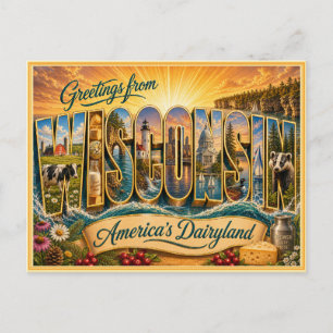Carte postale ancienne de bienvenue du Wisconsin