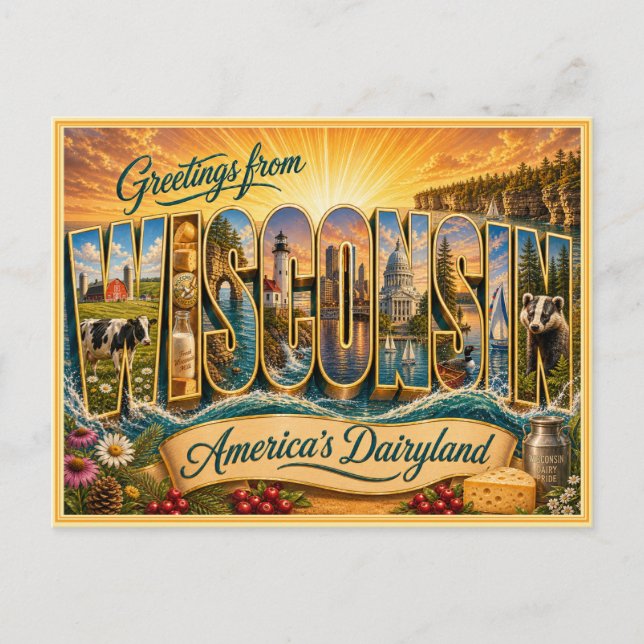 Carte postale ancienne de bienvenue du Wisconsin (Devant)
