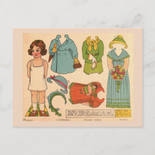 CARTE POSTALE ANCIENNE FILLE POUPÉE EN PAPIER ANTI