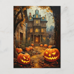 Carte Postale Ancienne maison Éffrayante hantée Halloween